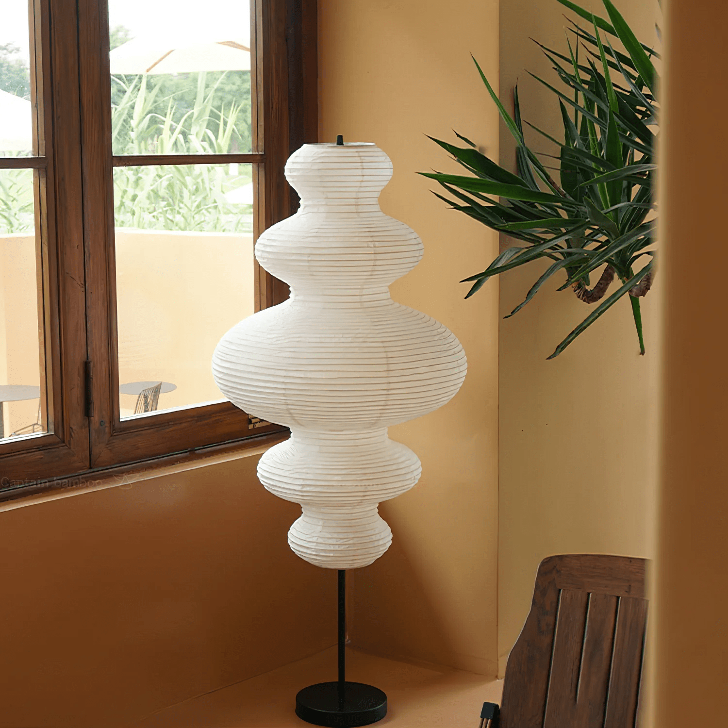 LumiKiri Floor Lamp With Chigiri Paper Shade Warm Glow