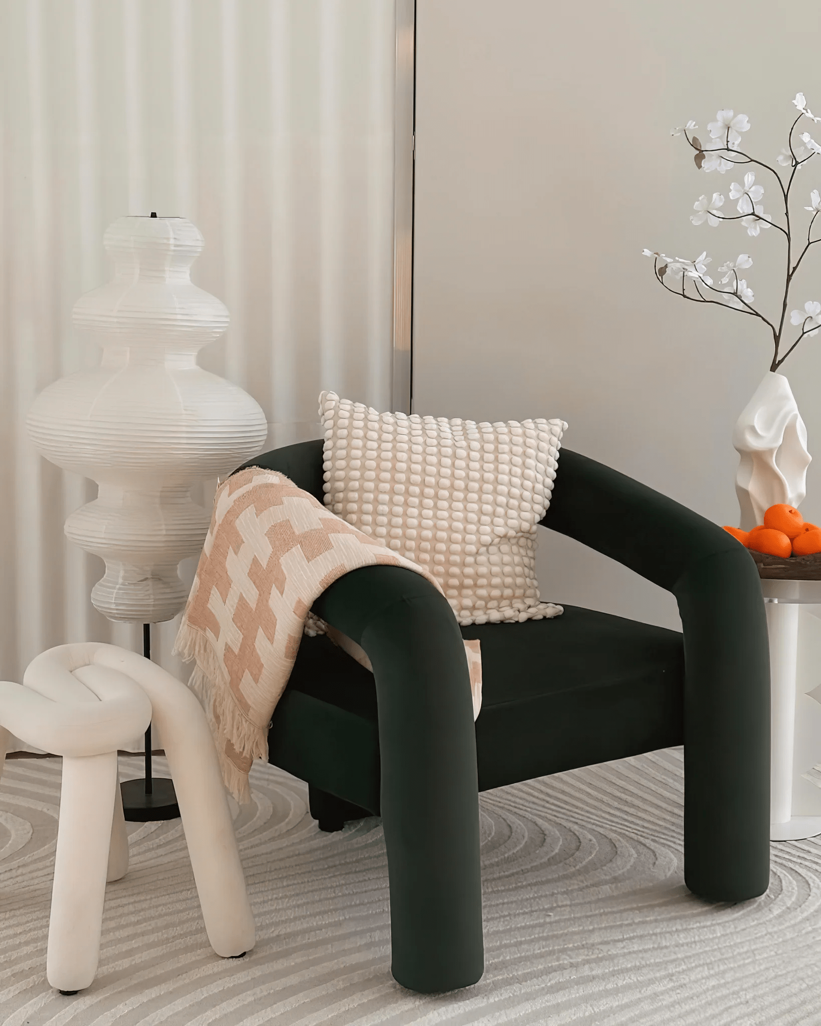 LumiKiri Floor Lamp With Chigiri Paper Shade Warm Glow