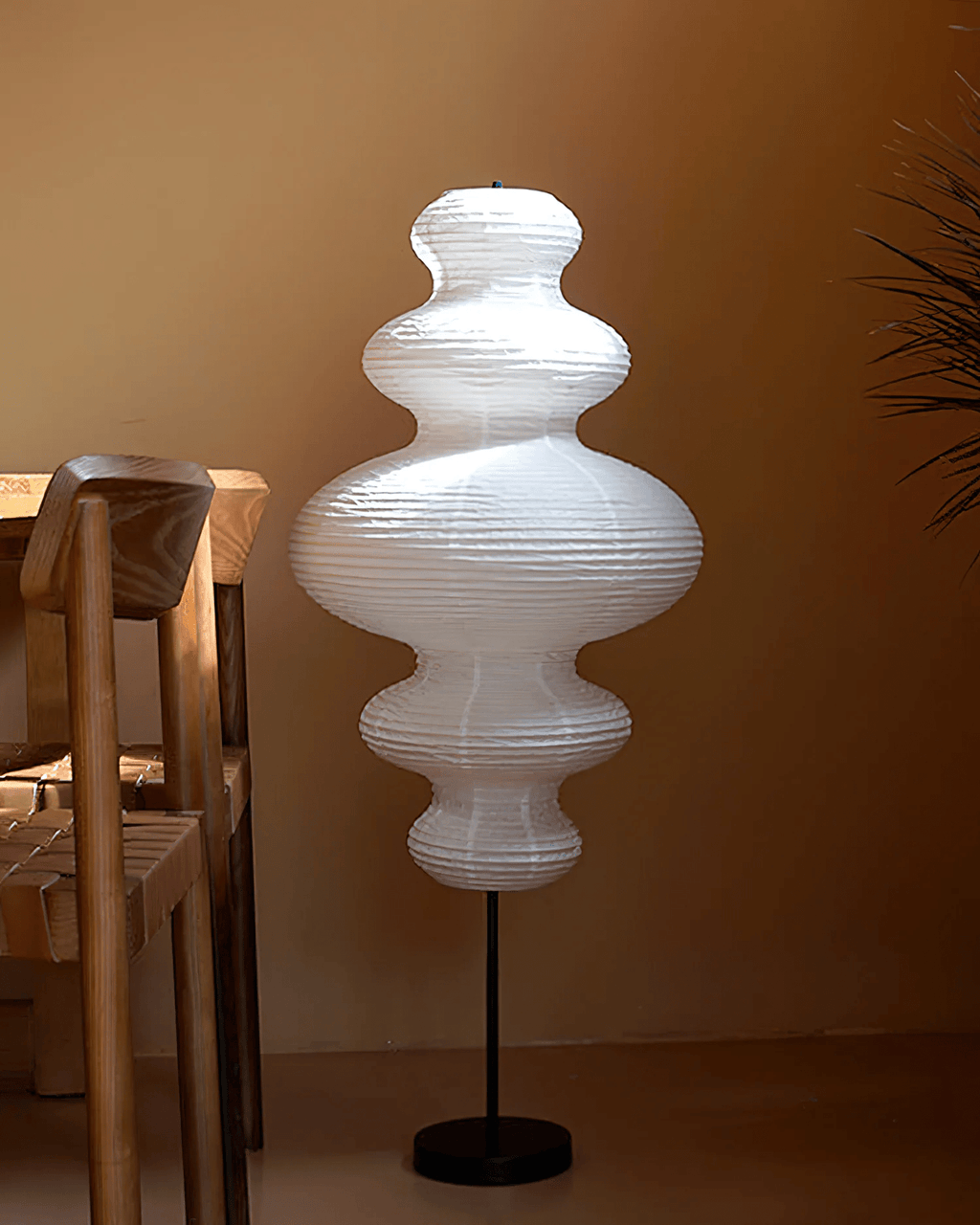 LumiKiri Floor Lamp With Chigiri Paper Shade Warm Glow