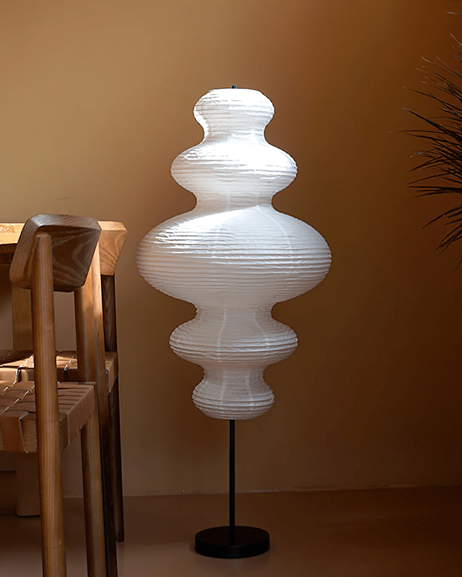 LumiKiri Floor Lamp With Chigiri Paper Shade Warm Glow