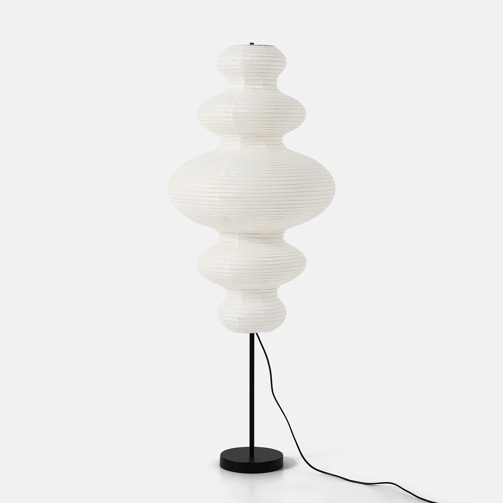 LumiKiri Floor Lamp With Chigiri Paper Shade Warm Glow