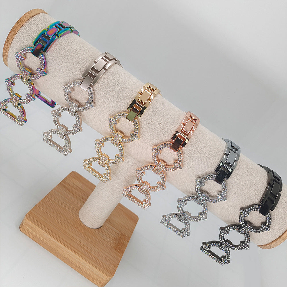 Pulseira em aço inoxidável com elos em diamante cintilante para Apple Watch