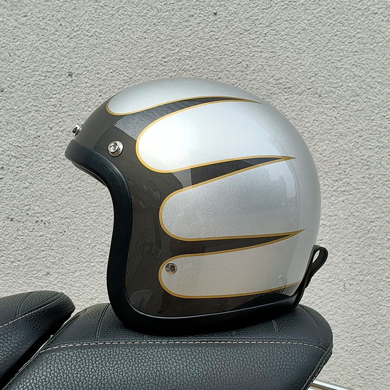 Cască retro de motocicletă AeroGuard, certificată DOT și ECE, cu carcasă din fibră de sticlă