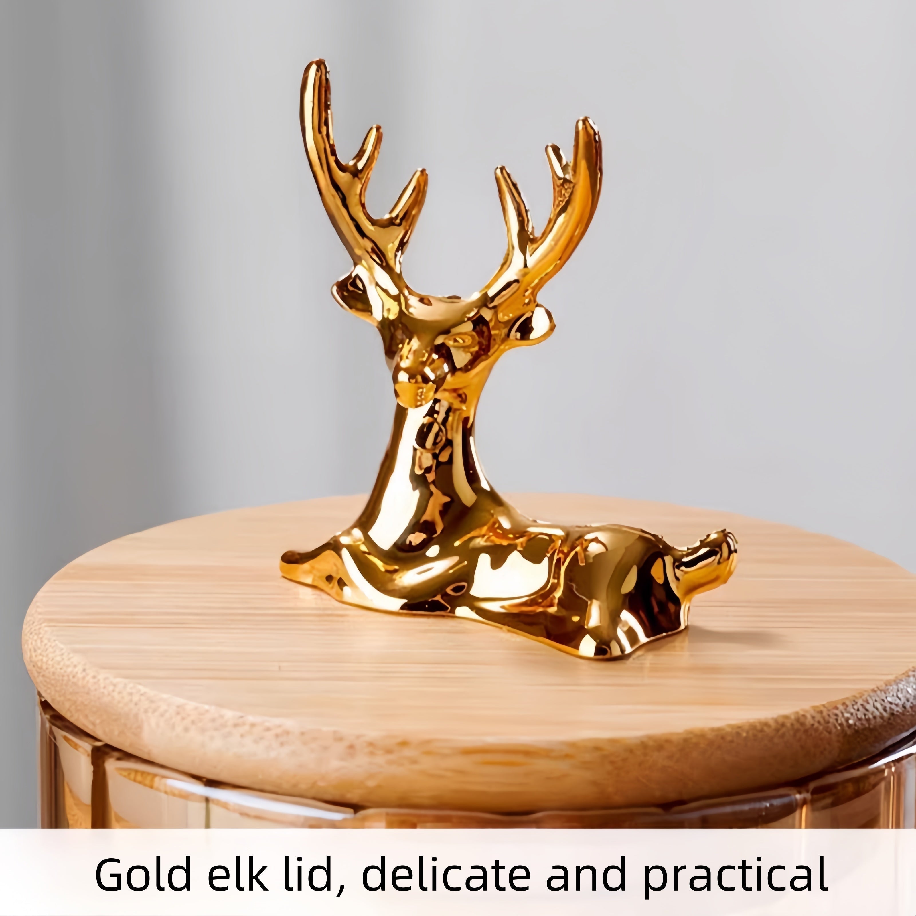 Amber Glass Jar Set, Elowen Stag 3-Piece, Gold Lids