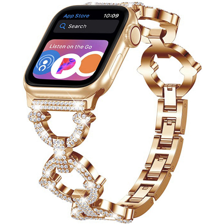 Pulseira em aço inoxidável com elos em diamante cintilante para Apple Watch