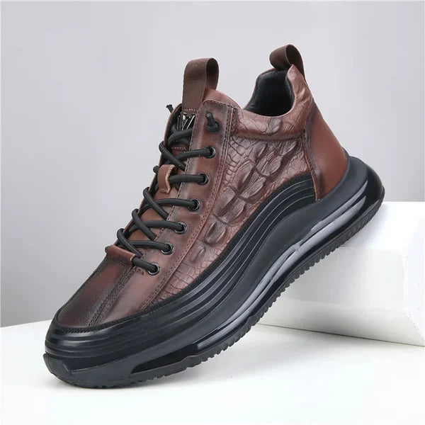 Aurelian Men's Leather Sneakers, Cushioned Sole & Crocodile-Print Finish