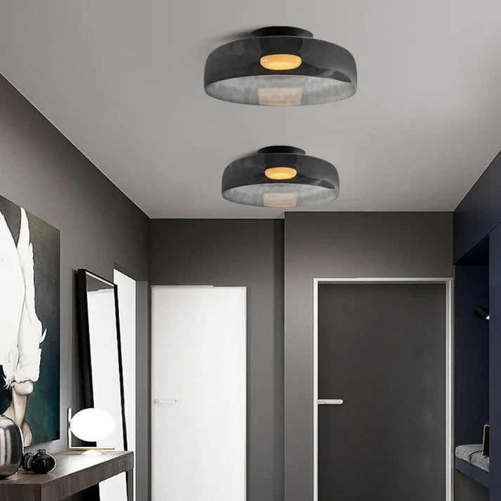 Handgefertigte Glasdeckenleuchte, nordisches Lumenweave-Design mit mehreren Ebenen