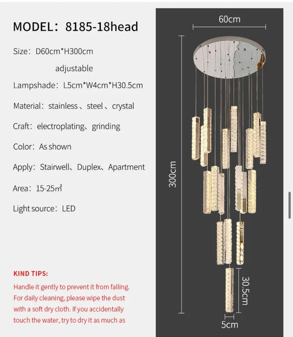 Crystal Chandelier With LED Lighting for Stairwells and Entryways, Orabella