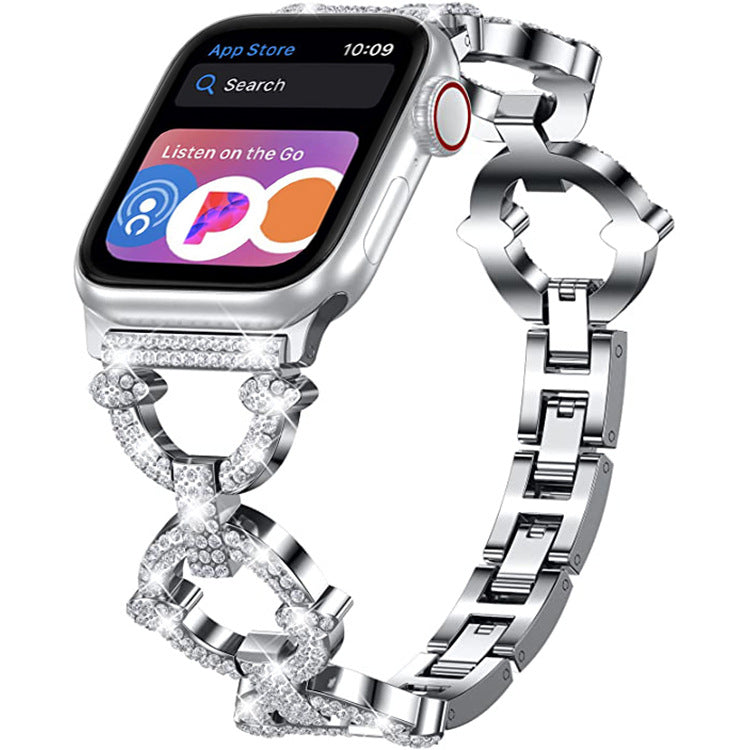 Pulseira em aço inoxidável com elos em diamante cintilante para Apple Watch