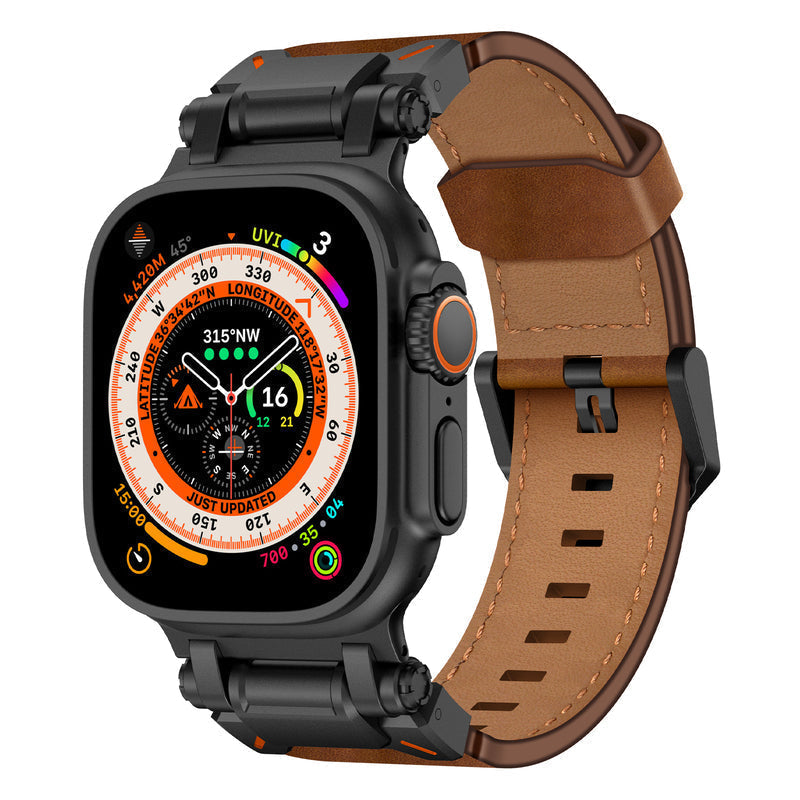 Crazy Horse Leather Apple Watch Band, Titanium Adapter, Hand-Stitched