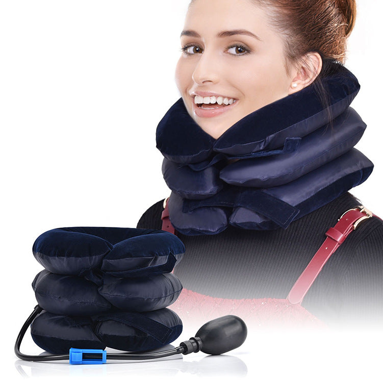 CerviEase Inflatable Neck Stretcher, Adjustable Air Wrap, Blue & Coffee