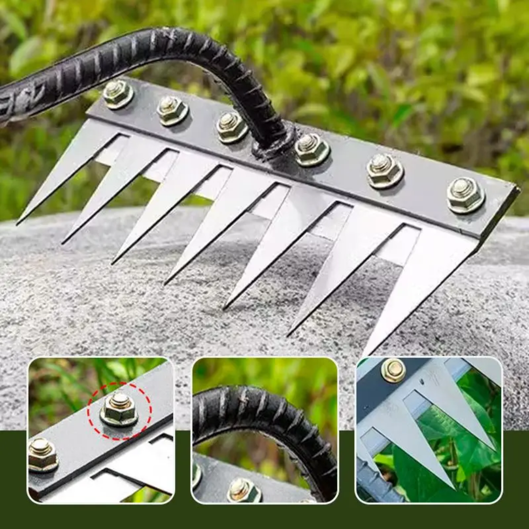 ThriveGard Steel-Tooth Garden Weeding Rake, Ergonomic Adjustable Grip