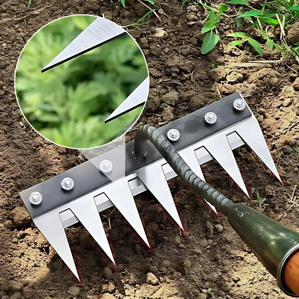 ThriveGard Steel-Tooth Garden Weeding Rake, Ergonomic Adjustable Grip