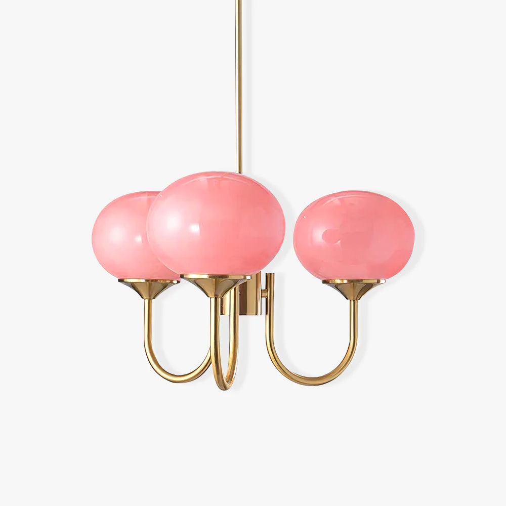 Candeeiro de Teto Alora em Vidro, Abajures Rosa Pálido, Cobre ou Cromo, 3 ou 5 Lâmpadas