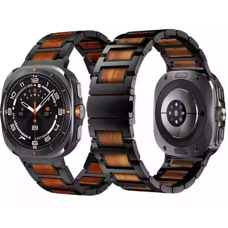 Aveline Samsung Watch Ultra Band, Red Sandalwood and Stainless Steel Strap