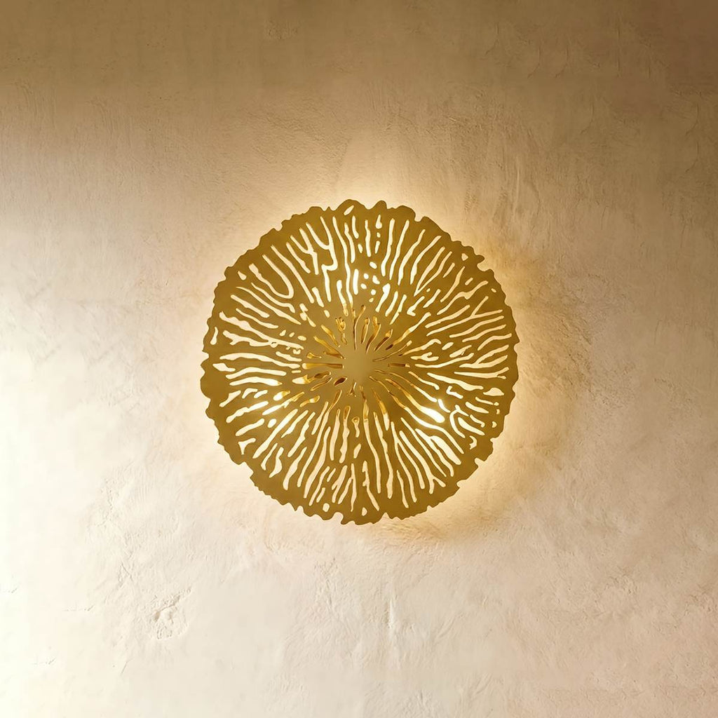 Celestial Aura Metal Wall Art With Warm Gold Glow Illumination