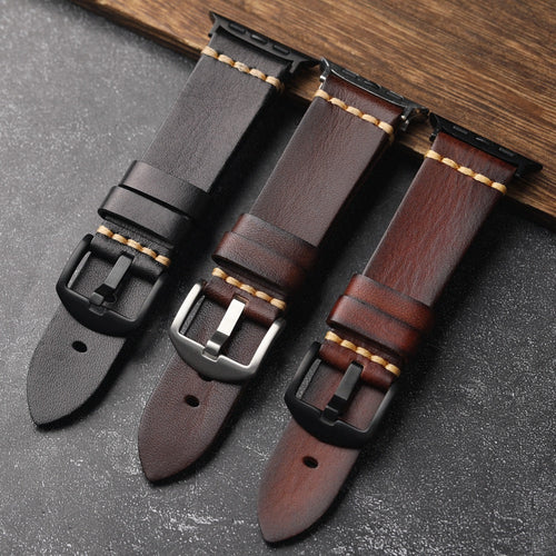 Apple Watch Leather Band, Marin Full-Grain, Hand-Stitched Tiger Thread