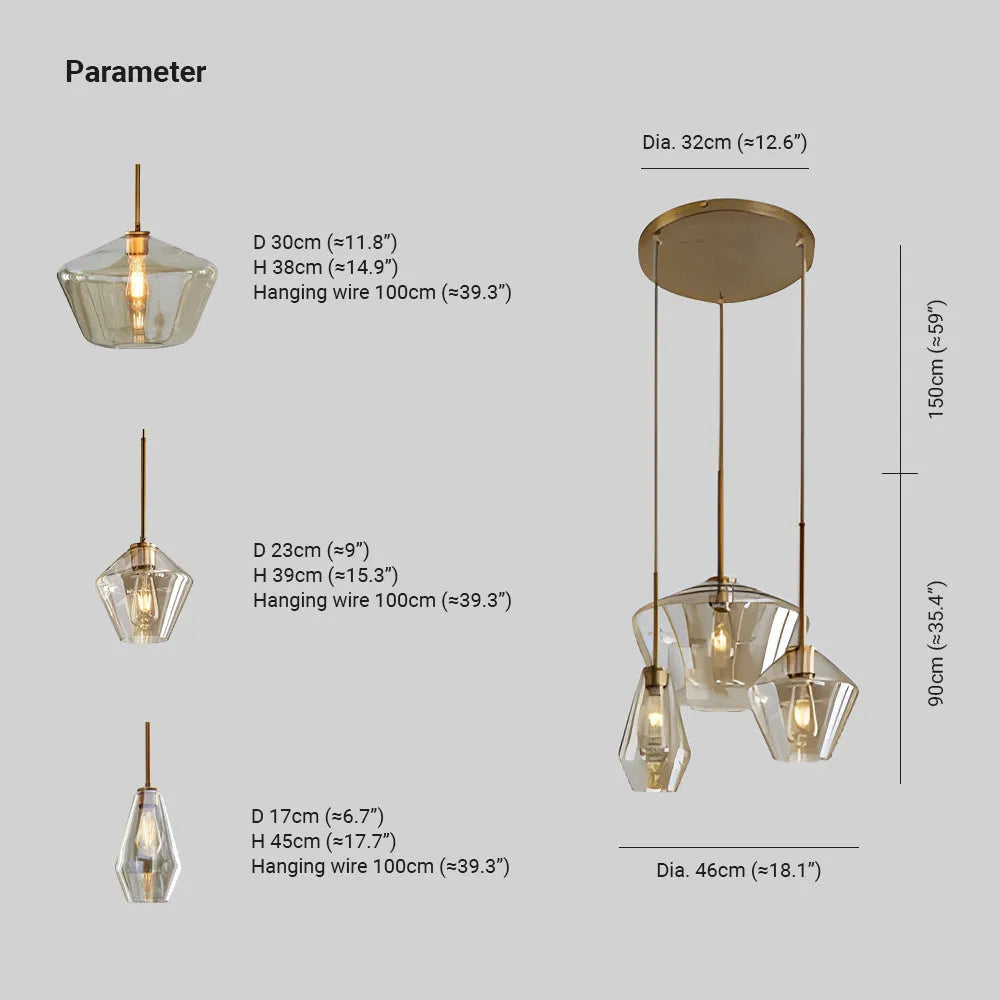 June Pendant Light Glass, Clear/Amber Diamond shape | Fioriscas