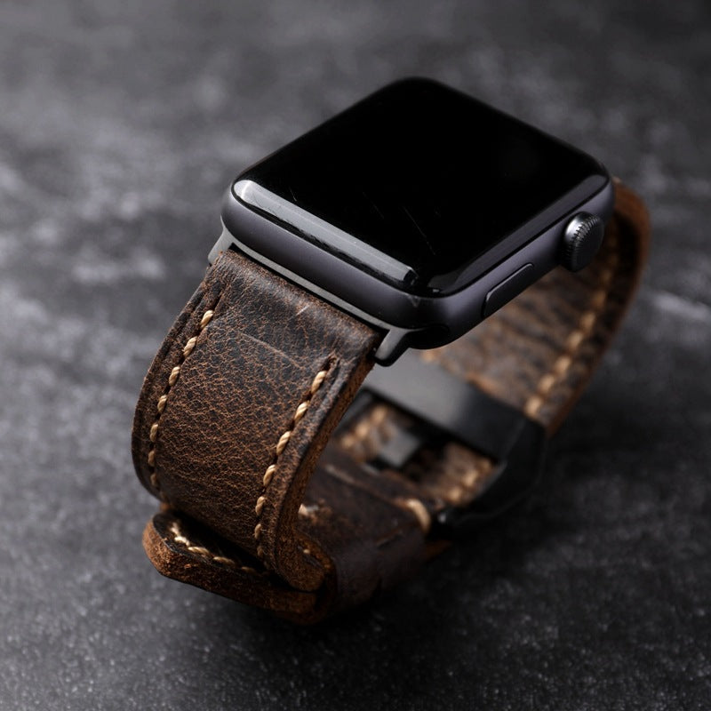 Watch Band For Apple Watch, First-Grain Cowhide Leather, Handmade