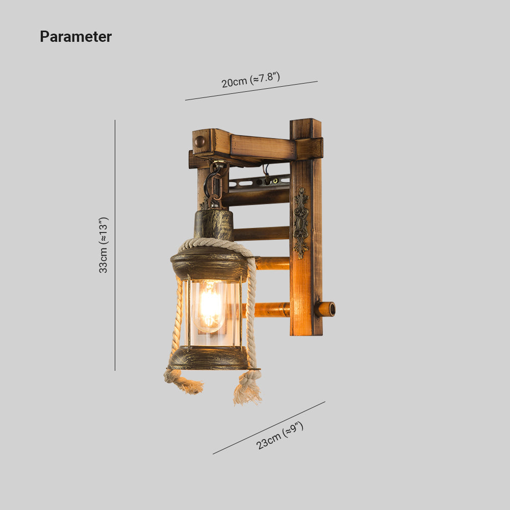 Epoch Vintage Lantern Shape Wood Metal Wall Lamp | Fioriscas