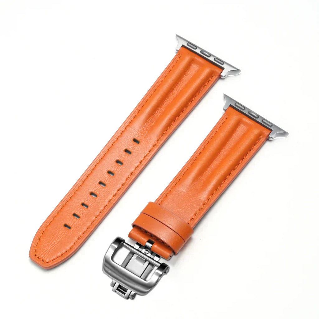רצועת שעון עור מחורצת Marvelle ל-Apple Watch, אבזם פרפר