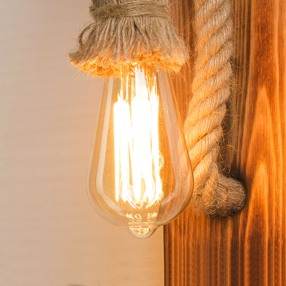 Epoch Vintage Rectangular LED Wall Light, Wood/Hemp Rope, Dining Room | Fioriscas