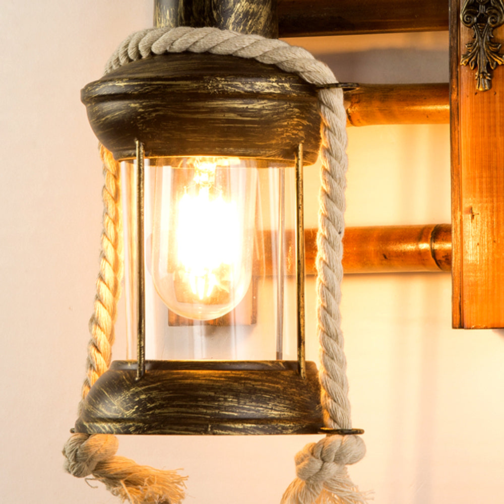 Epoch Vintage Lantern Shape Wood Metal Wall Lamp | Fioriscas