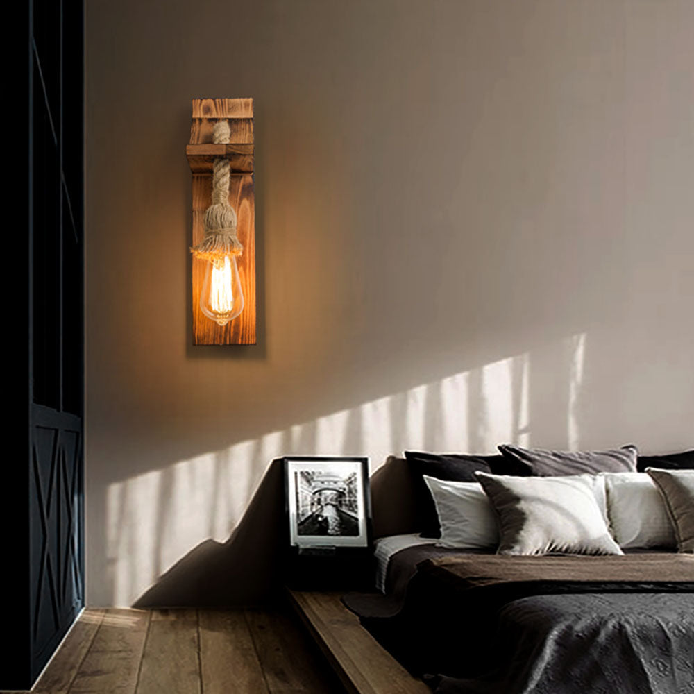 Epoch Vintage Rectangular LED Wall Light, Wood/Hemp Rope, Dining Room | Fioriscas