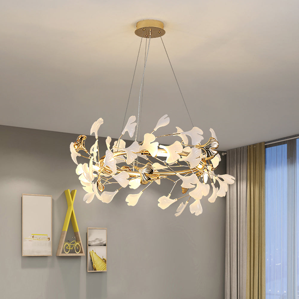 Olivia Ginkgo Leaf Modern Petal Shaped Metal Chandelier, Gold | Fioriscas