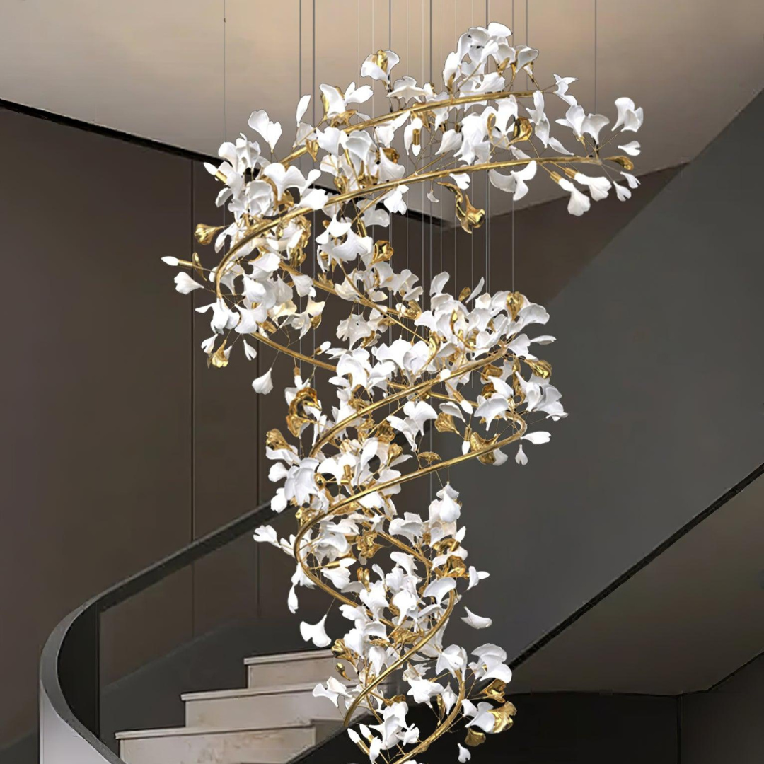 Olivia Modern Gold Staircase Chandelier, Metal & Ceramic | Fioriscas
