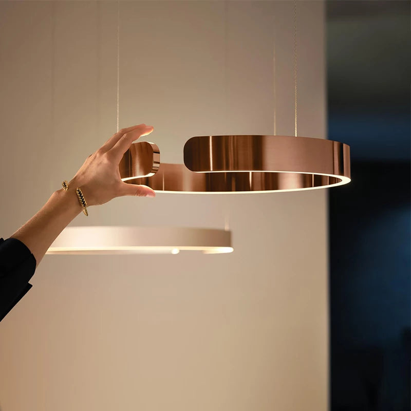 LyraHalo Pendant Light, Round Metal Design, Dimmable LED