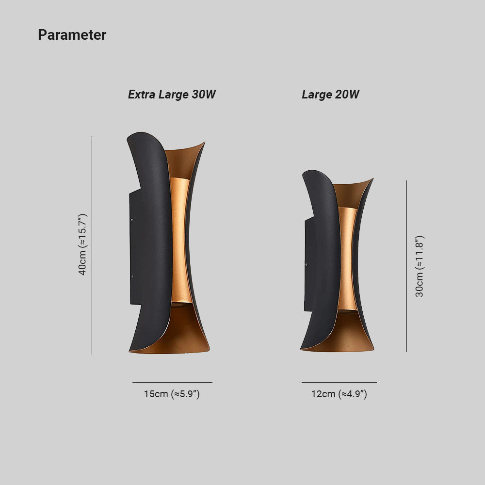 Lampada da parete curva per esterni, applique LED Arcora, cablata IP65