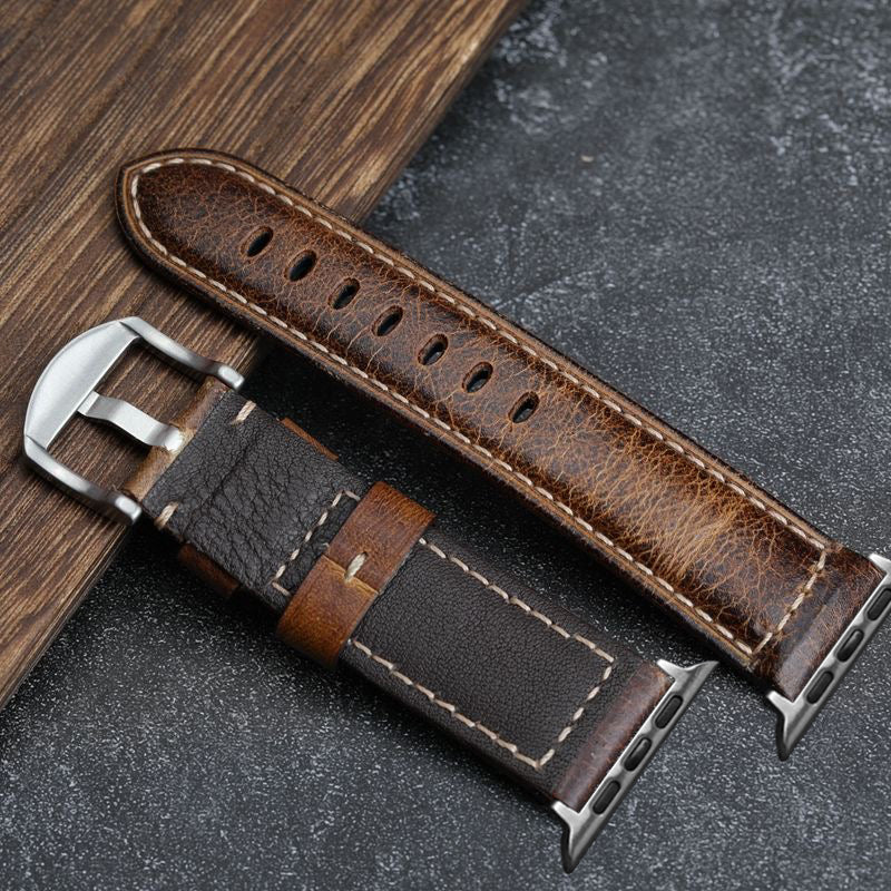 Watch Strap For Apple Watch, Waxed Vintage Cowhide Leather