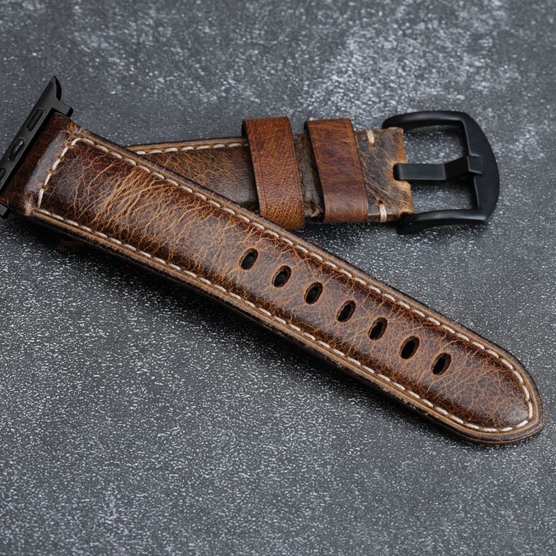 Watch Strap For Apple Watch, Waxed Vintage Cowhide Leather
