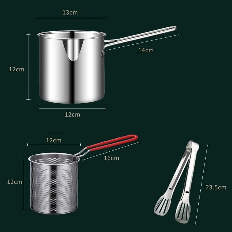 Friteuse en acier inoxydable avec poignée anti-brûlure et design économiseur d'huile - Fioriscas