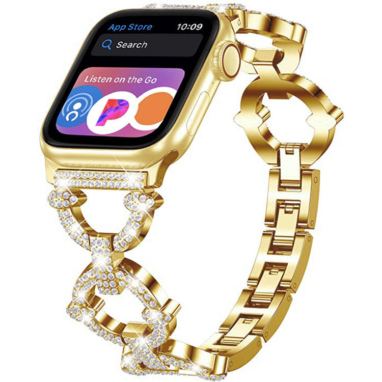 Pulseira em aço inoxidável com elos em diamante cintilante para Apple Watch