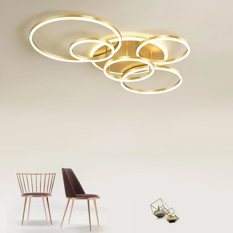 LunaRing Floating-Ring LED Ceiling Light, Gold or White, Remote Dimmable