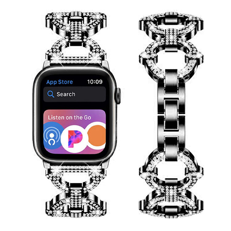 Pulseira em aço inoxidável com elos em diamante cintilante para Apple Watch