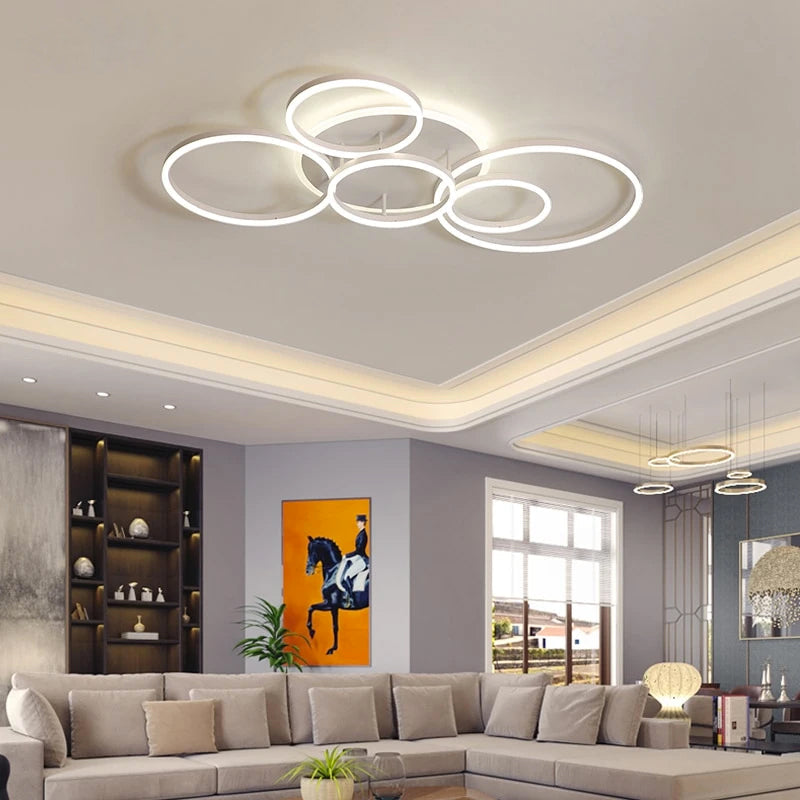 LunaRing Floating-Ring LED Ceiling Light, Gold or White, Remote Dimmable