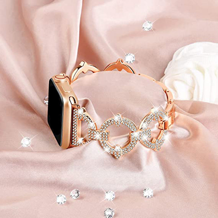 Pulseira em aço inoxidável com elos em diamante cintilante para Apple Watch