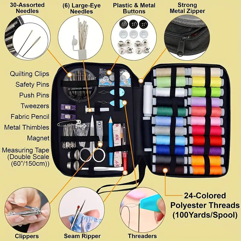 Multicolor Sewing Kit With Case For Everyday Clothing Fixes