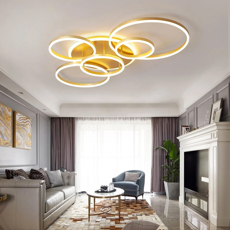 LunaRing Floating-Ring LED Ceiling Light, Gold or White, Remote Dimmable