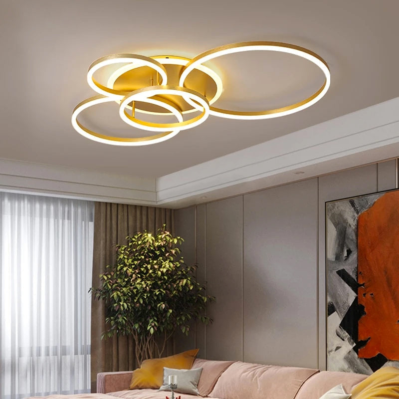 LunaRing Floating-Ring LED Ceiling Light, Gold or White, Remote Dimmable
