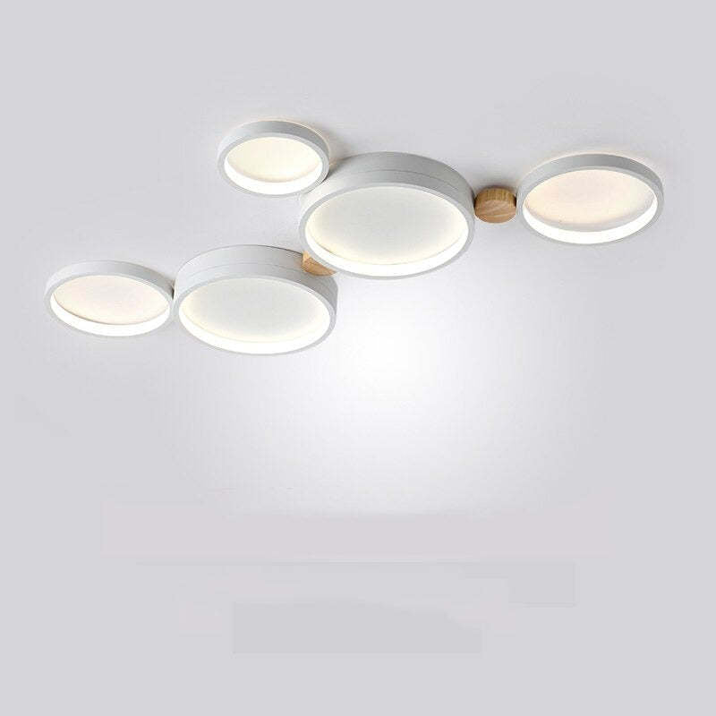 NovaLumen Metal and Wood Ceiling Light, 3 to 7 Lamps, White, Gray or Green