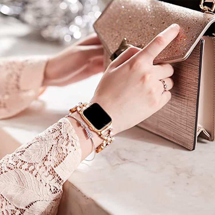 Pulseira em aço inoxidável com elos em diamante cintilante para Apple Watch