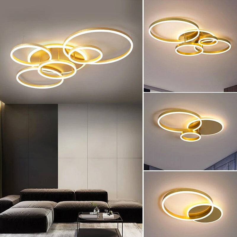 LunaRing Floating-Ring LED Ceiling Light, Gold or White, Remote Dimmable