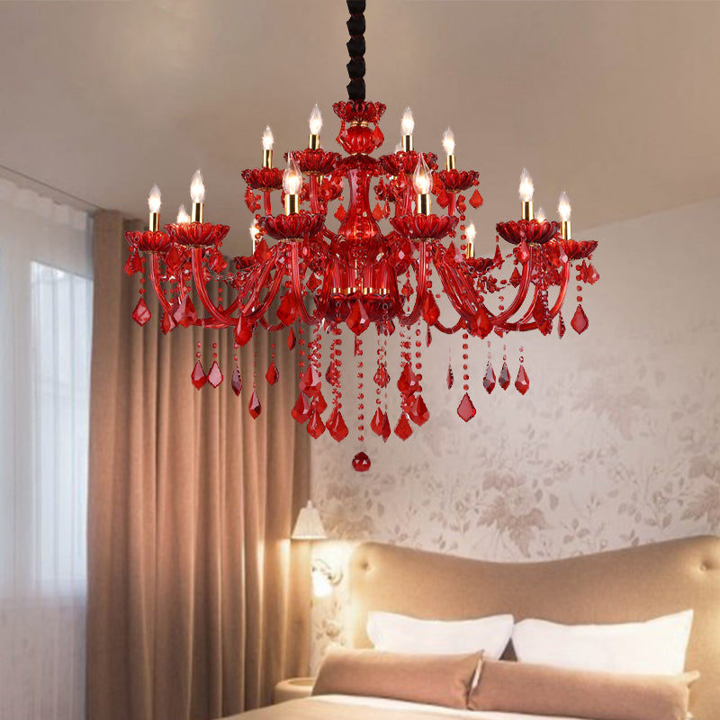 Krystal lysekrone til moderne stuer, Aurelia Crimson Red