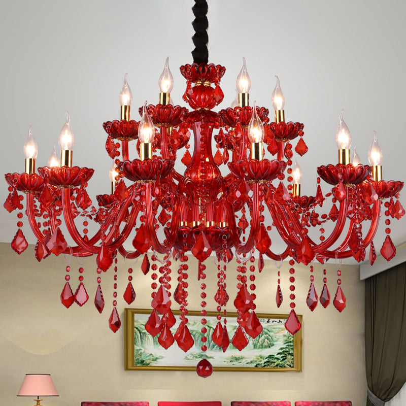 Krystal lysekrone til moderne stuer, Aurelia Crimson Red