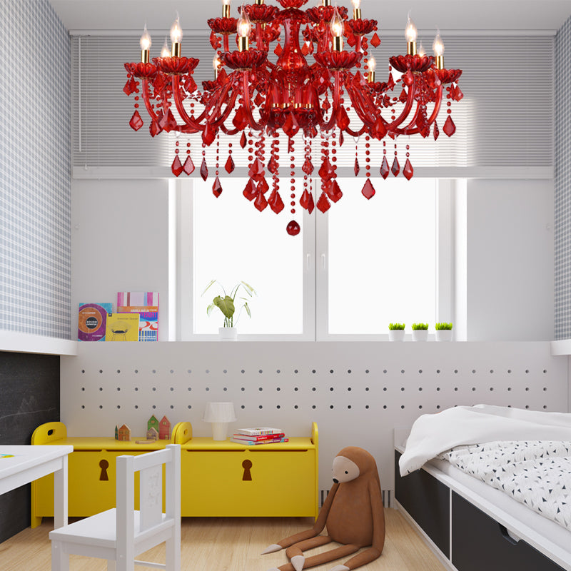 Krystal lysekrone til moderne stuer, Aurelia Crimson Red