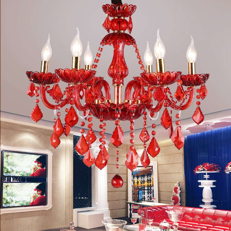 Krystal lysekrone til moderne stuer, Aurelia Crimson Red